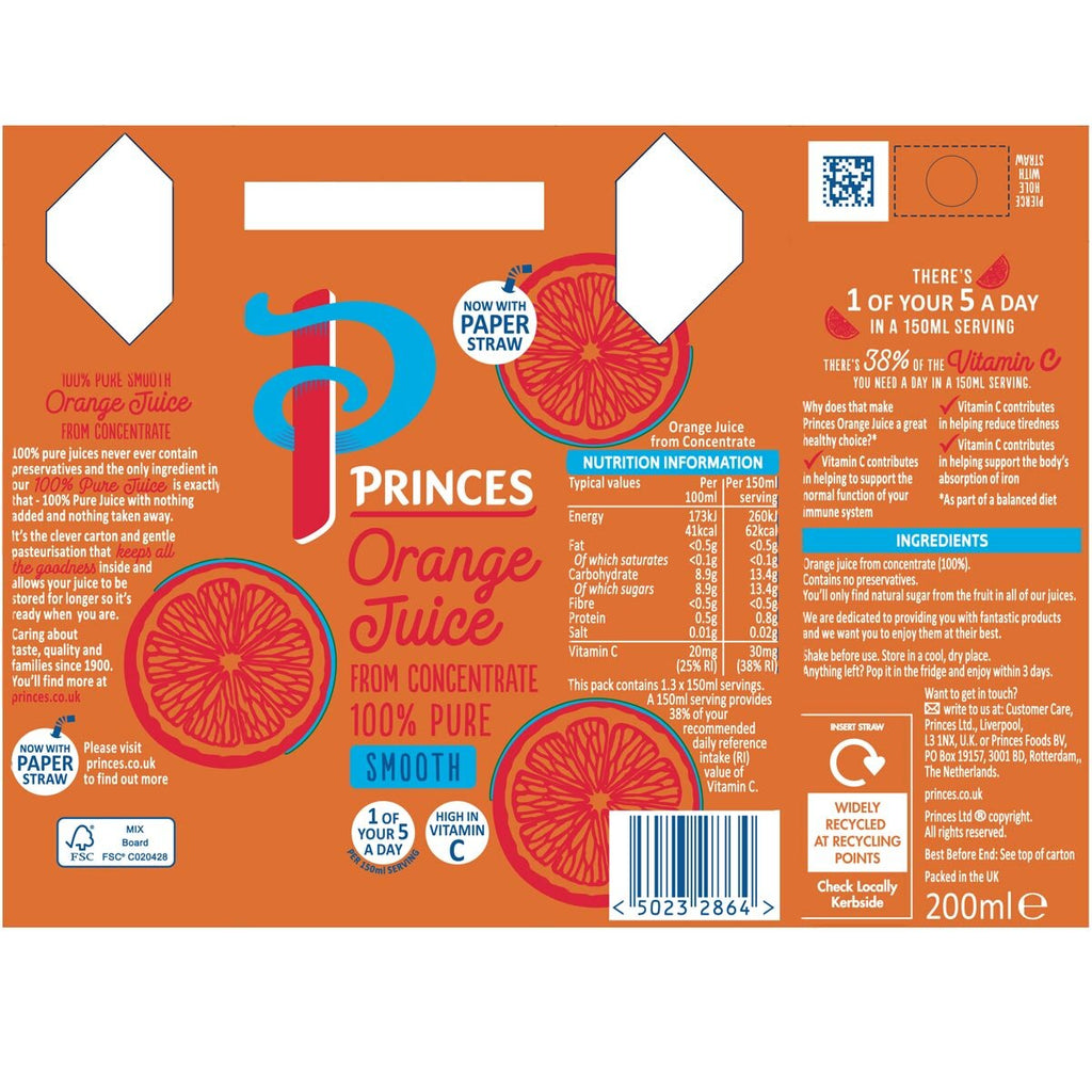 Princes Orange Juice, 27 x 200ml