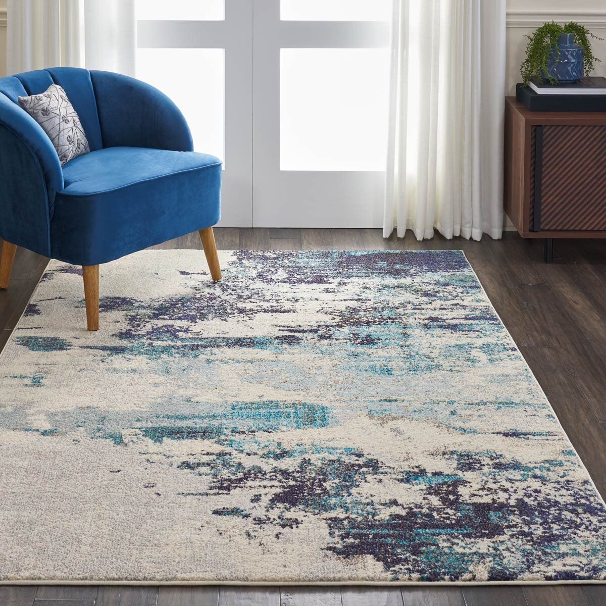 Celestial Ivory Blue Rug in 4 Sizes GOODS Costco UK