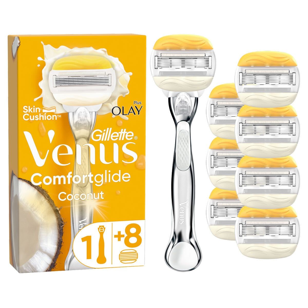 Gillette Venus Comfortglide with Olay, Platinum Metal Handle & 8 Blades GOODS Costco UK