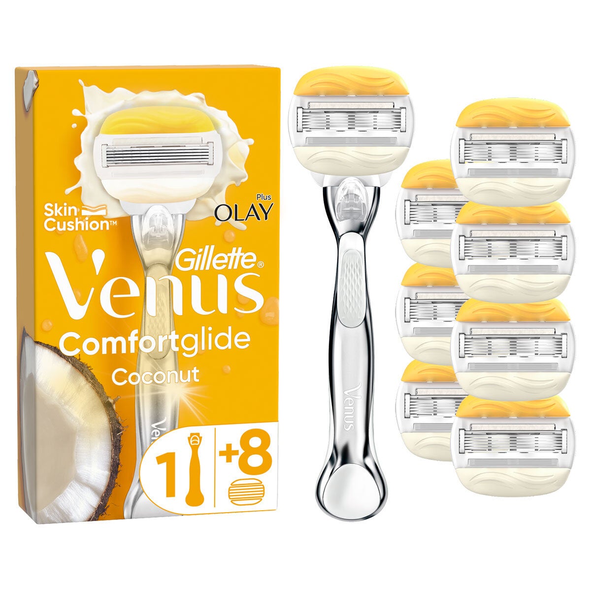 Gillette Venus Comfortglide razor with Olay bars and metal handle - British product