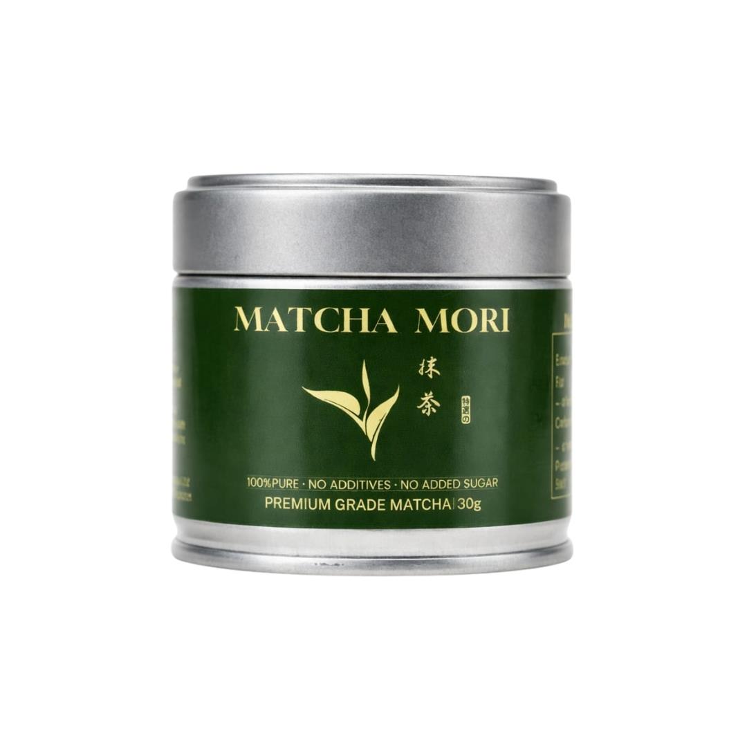 JC Mori premium grade matcha powder can, imported from the UK