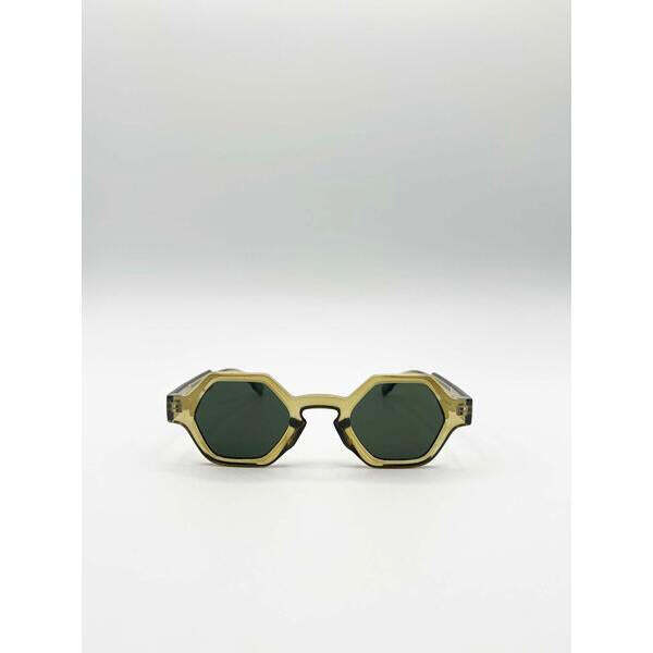 SVNX round hexagon sunglasses sage green, imported from the UK