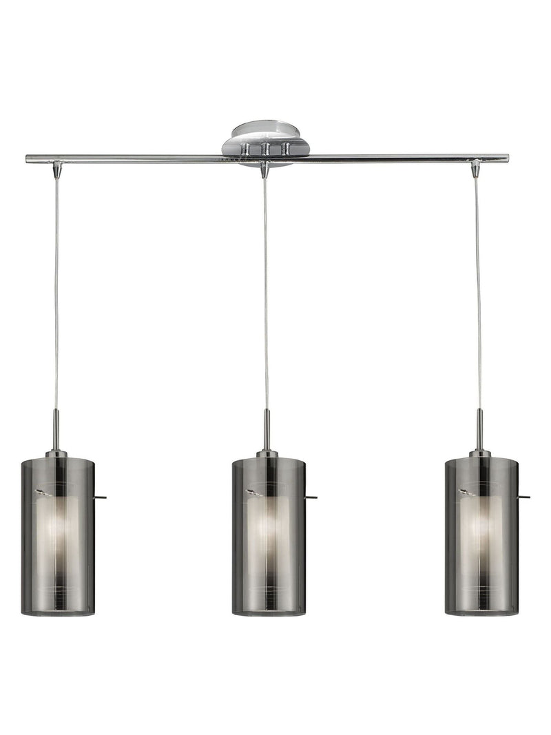 Searchlight Basil chrome pendant light smoked glass frosted inner 3-light - British product
