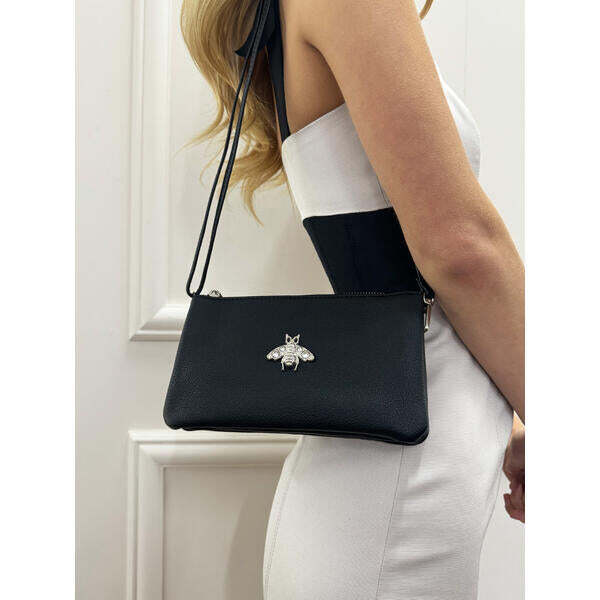 SVNX crossbody bag black with bee embellishment one size - British product