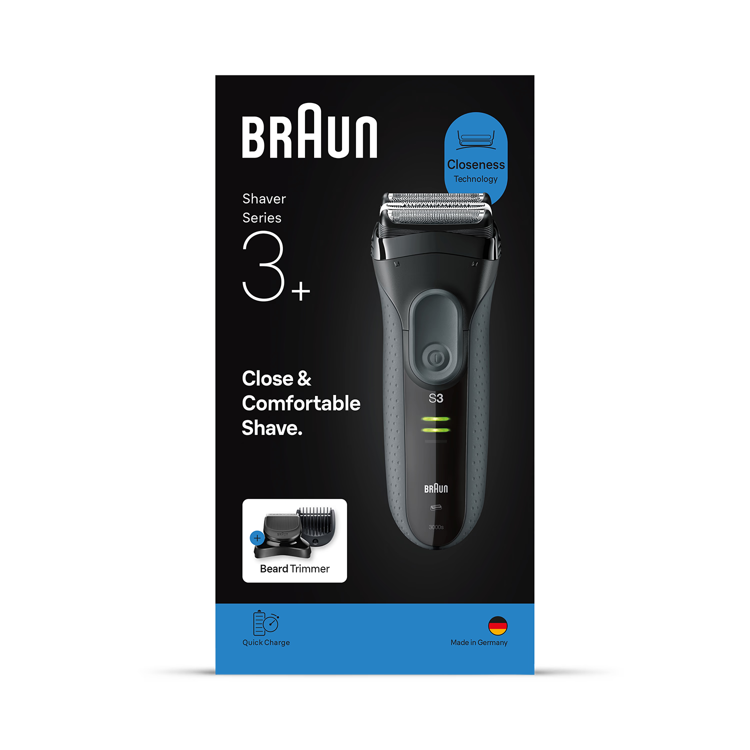 Braun Series 3+ grey electric shaver with trimmer imported from the UK