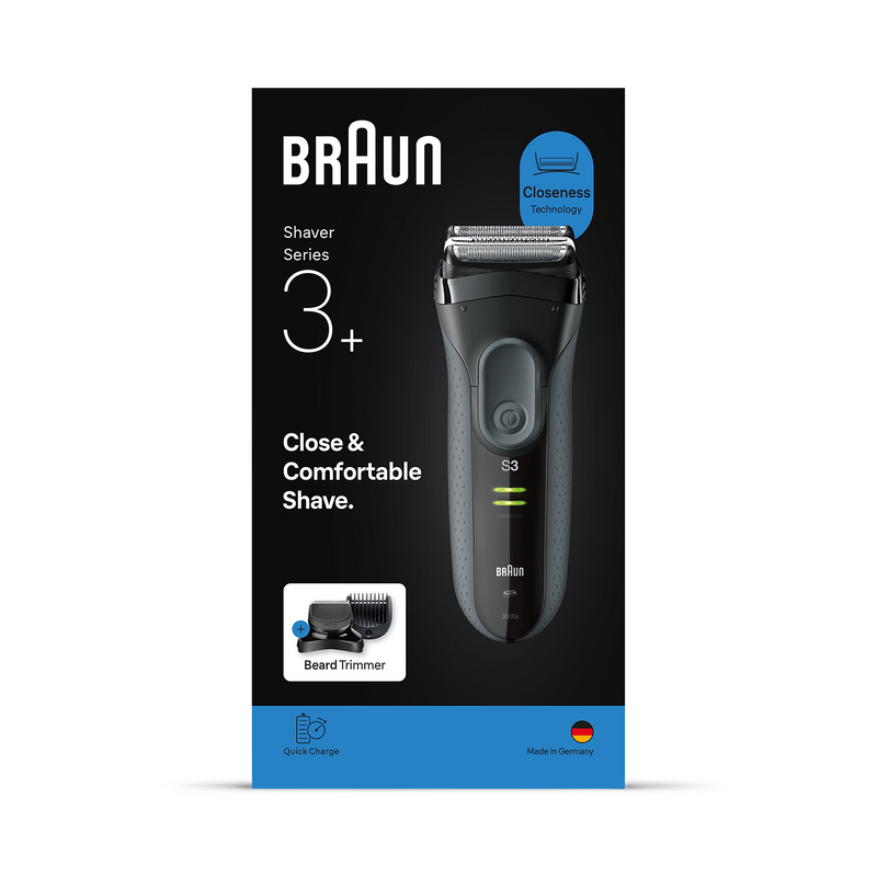 Braun Series 3+ grey electric shaver with trimmer imported from the UK