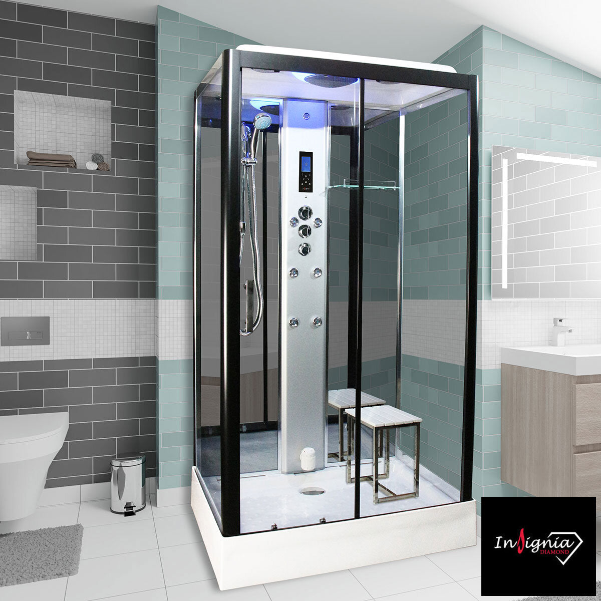 Insignia Diamond rectangular steam shower 1050 x 850mm, UK version