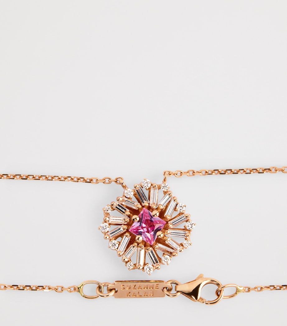 Suzanne Kalan princess flower rose gold necklace with diamonds and pink sapphire (British brand)