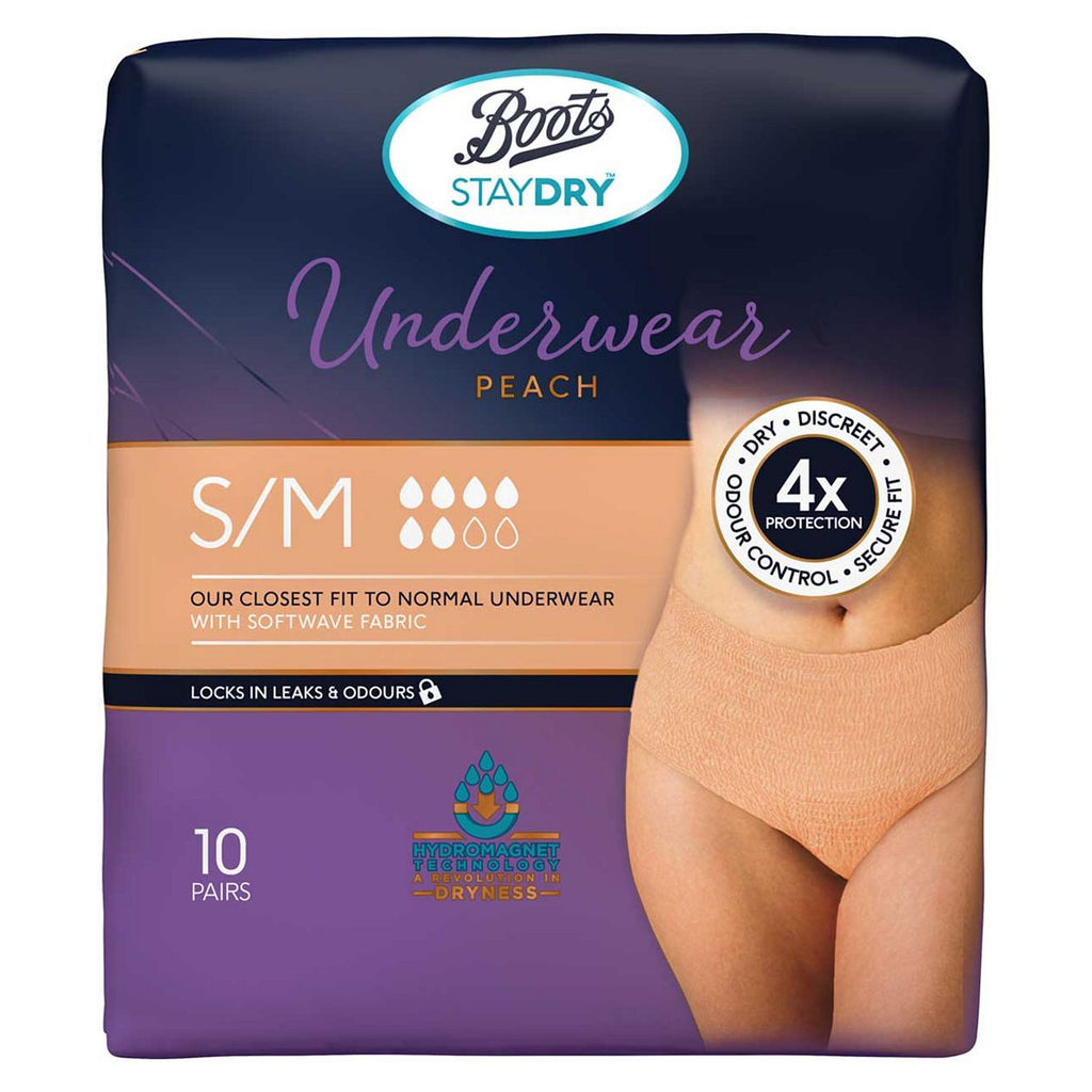 Boots Staydry Underwear Peach - Small/Medium - 10 pairs