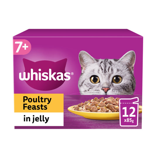 Whiskas 7+ Poultry Feasts Senior Wet Cat Food Pouches in Jelly 12x85g GOODS Sainsburys   