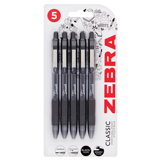 Zebra Z-Grip Smooth Ball Pens 5 Pack Black Office Supplies ASDA   