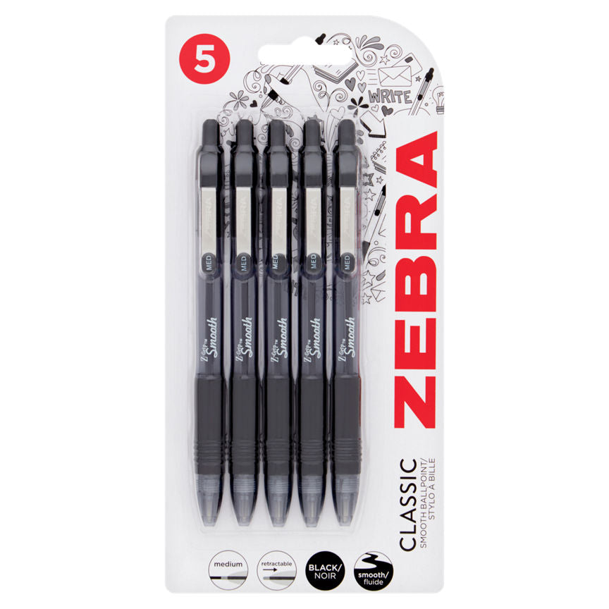 Zebra Z-Grip Smooth Ball Pens 5 Pack Black