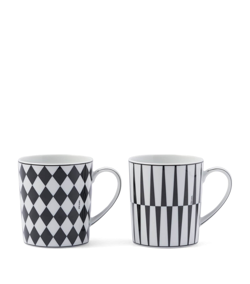 Prada porcelain mugs checkerboard and stripes set of 2, imported from the UK
