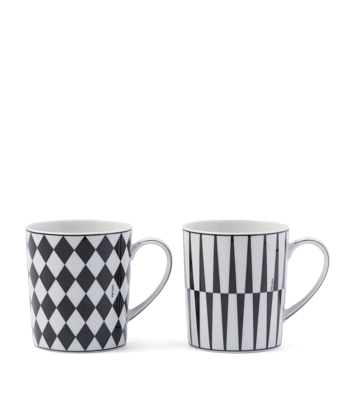 Prada porcelain mugs checkerboard and stripes set of 2, imported from the UK