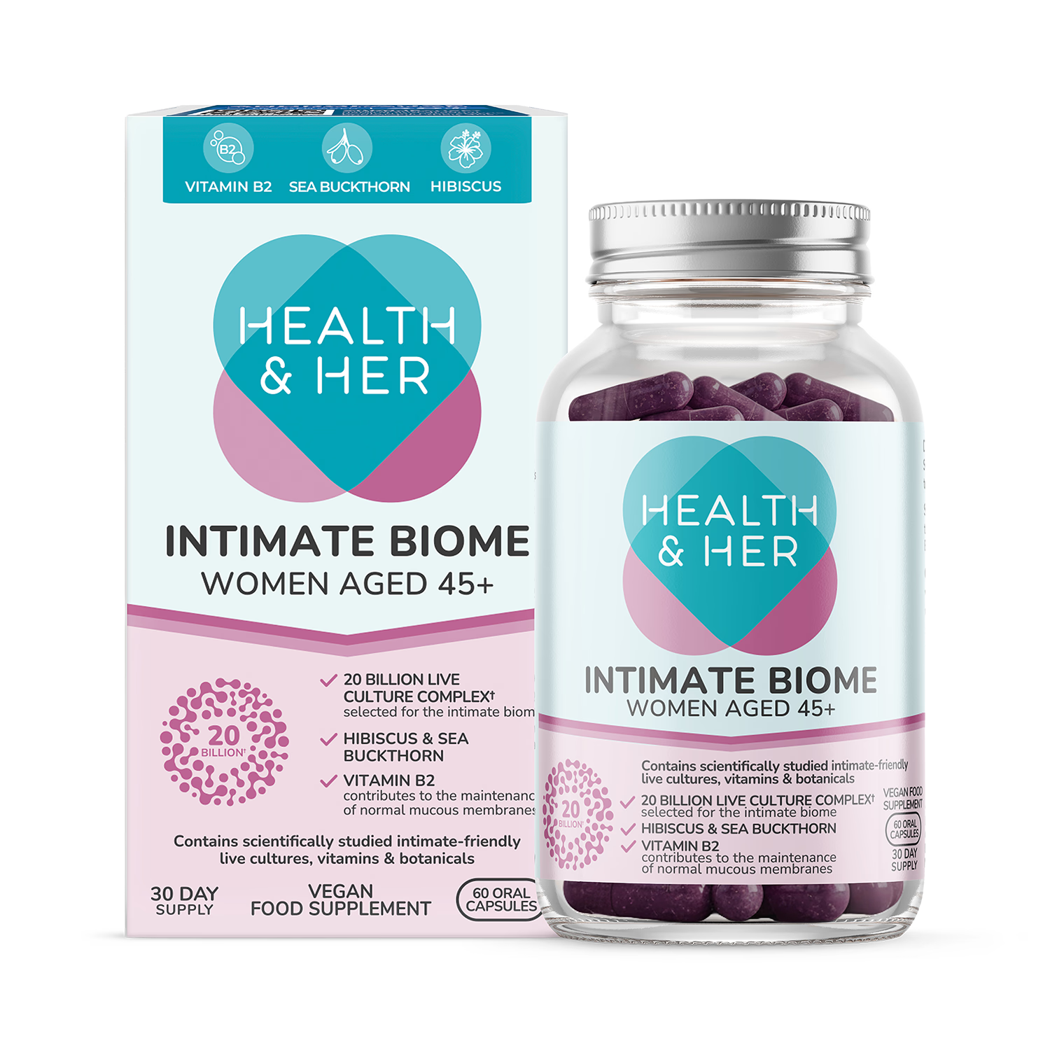 Health & Her Intimate Biome 45+ 60 capsules, imported from the UK