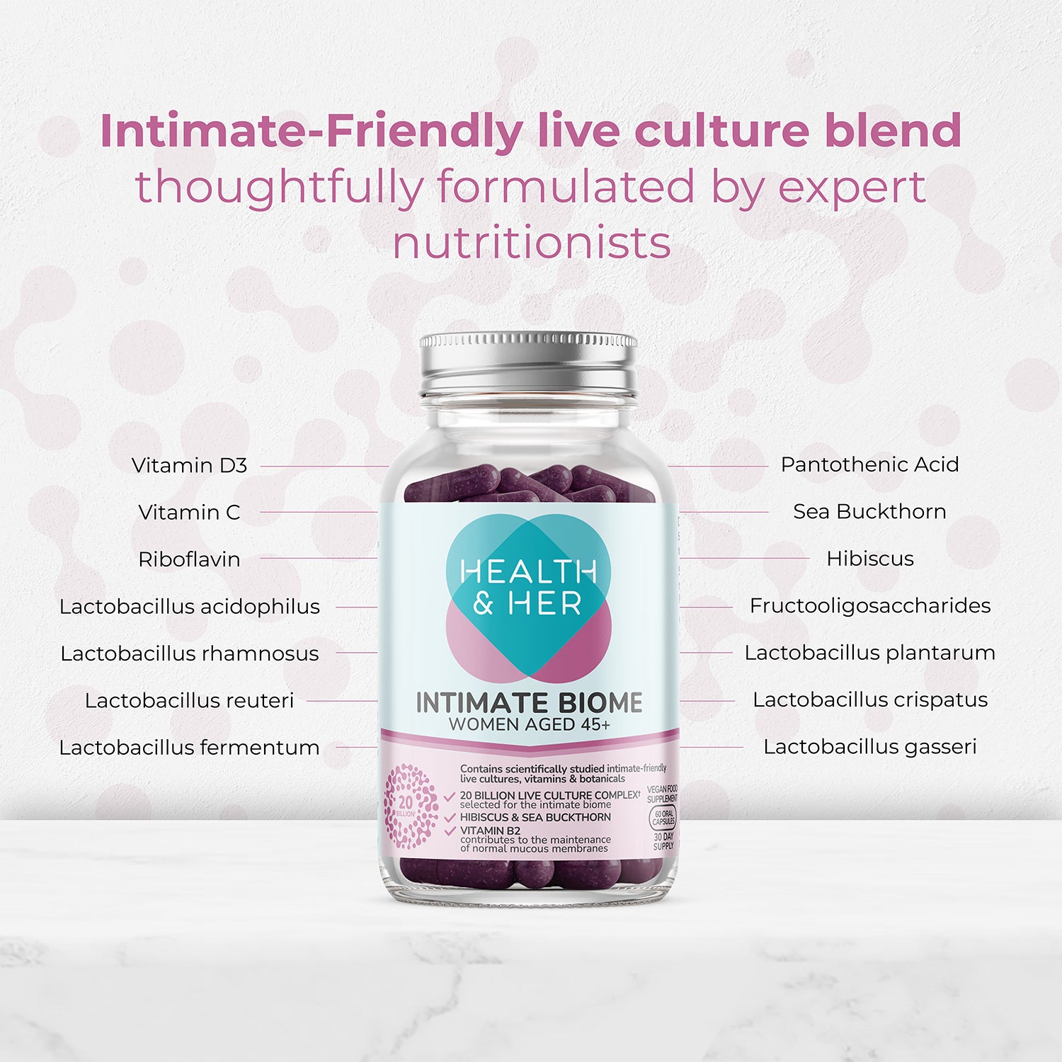 Health & Her Intimate Biome 45+ 60 capsules, imported from the UK
