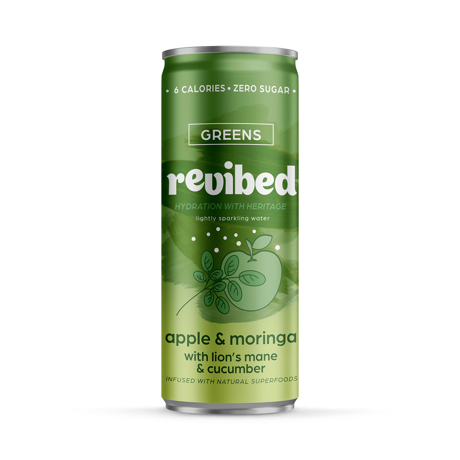 Revibed superfood sparkling water Apple & Moringa 250ml, imported from the UK