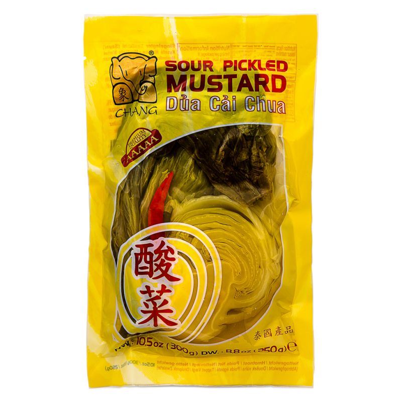 Chang pickled sour mustard with chilli, imported from the UK