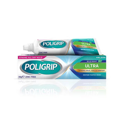 Superdrug Poligrip Denture Adhesive Fixative Cream Mint Flavour Denture Care 40g- Buy online at McGrocer