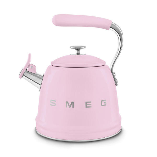 غلاية Smeg المسطحة ذات الصفير باللون الوردي سعة 2.3 لتر، مستوردة من المملكة المتحدة