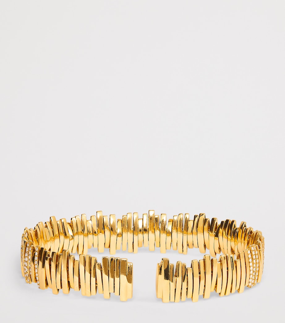 Suzanne Kalan half pavé cuff bangle yellow gold diamonds - British product