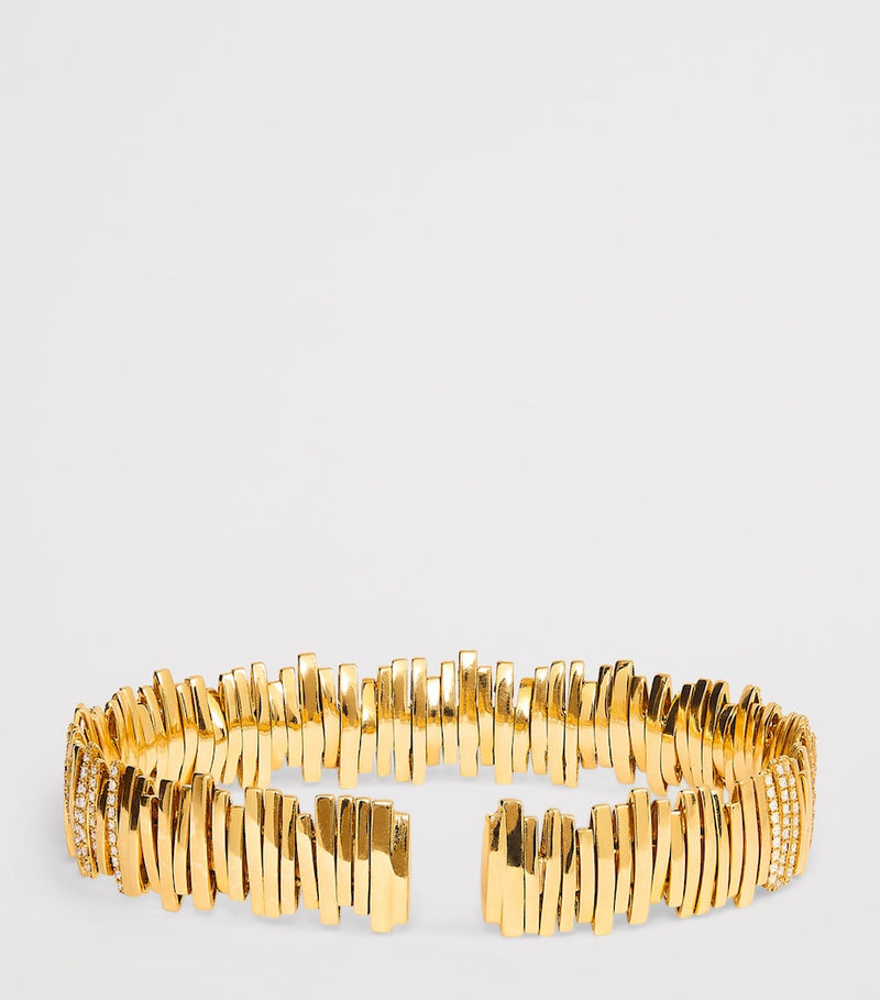 Suzanne Kalan half pavé cuff bangle yellow gold diamonds - British product