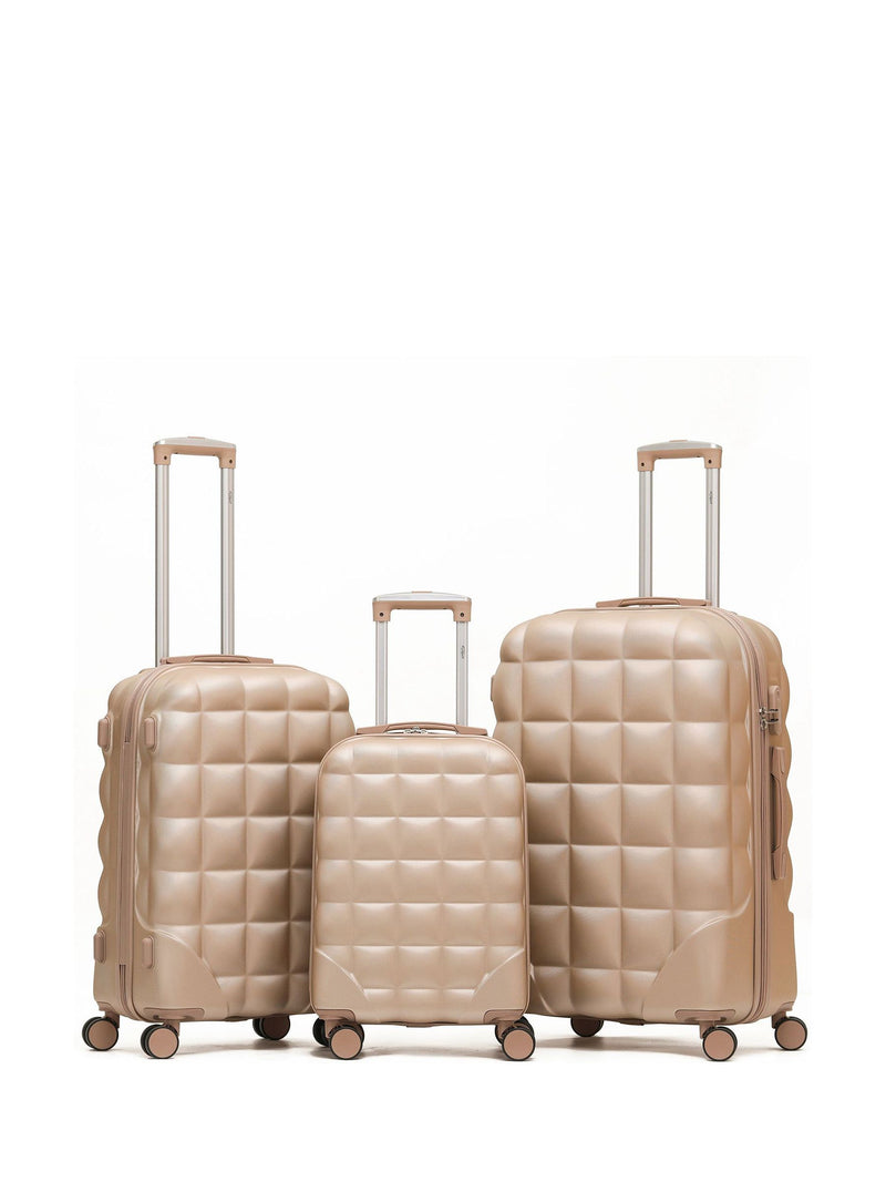 Flight Knight Champagne/Silver Hardcase Large Check In Suitcases And Cabin Case Set Of 3