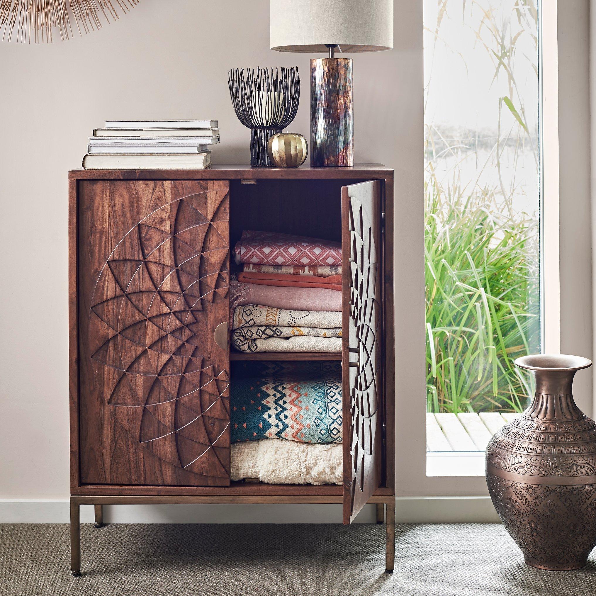 John Lewis Array wood storage cabinet, carved mandala pattern - British product