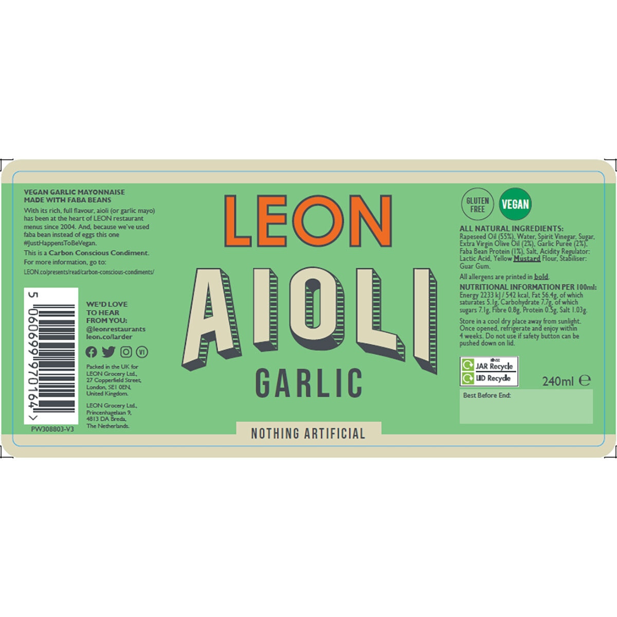 LEON Aioli Garlic, 3 x 240ml GOODS Costco UK