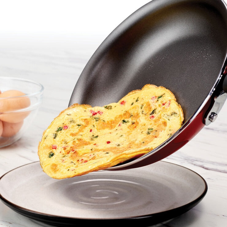 Tramontina 3-piece non-stick frying pan set in black and red, imported from the UK