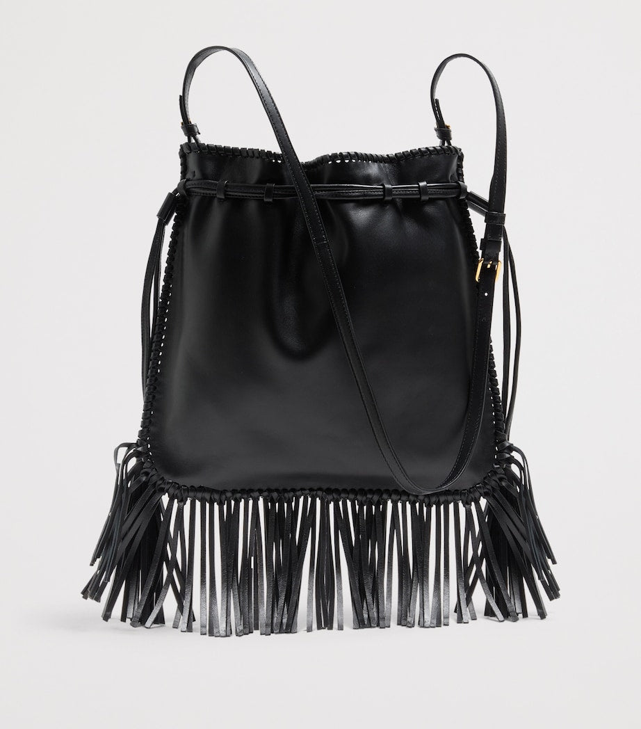 Valentino Garavani Nellcôte lambskin bucket bag with butterfly motif, imported from the UK
