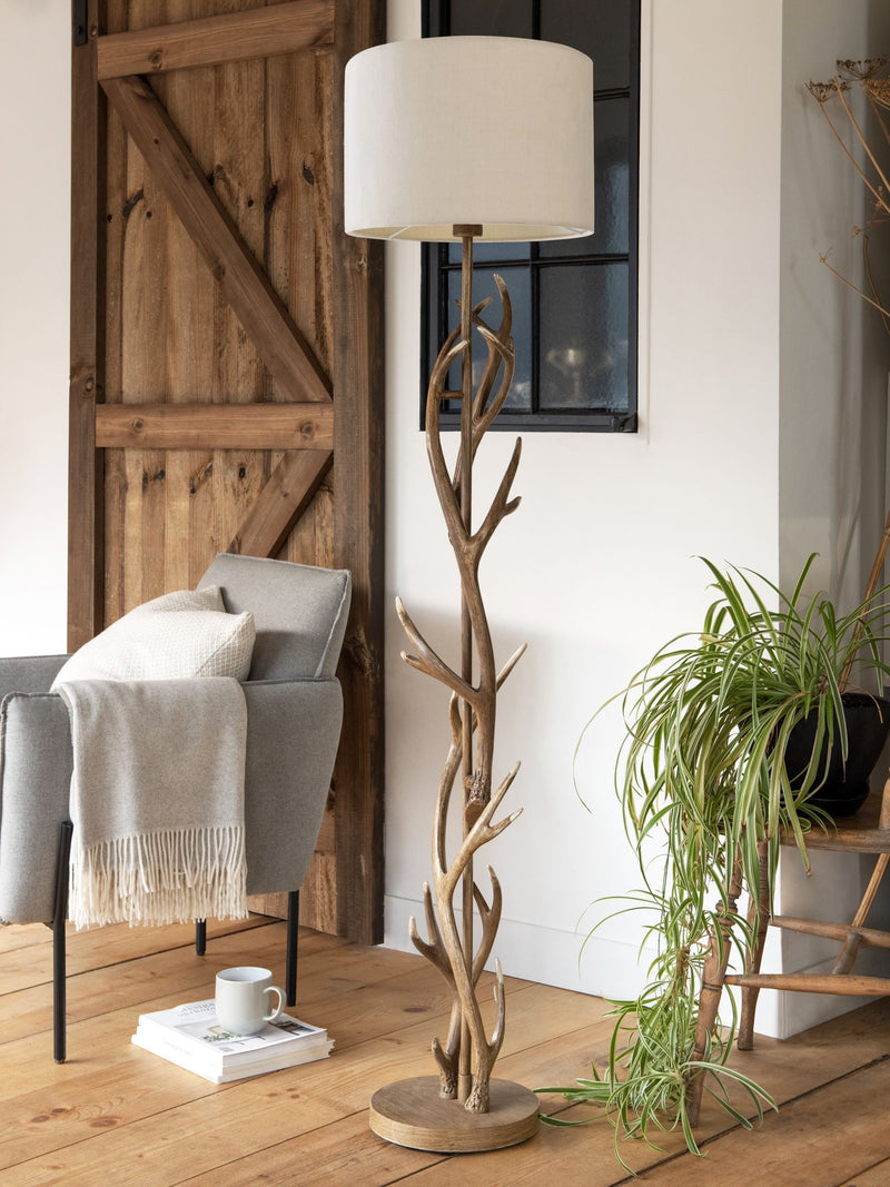 Antler floor lamp hand painted finish fabric shade imported from the UK