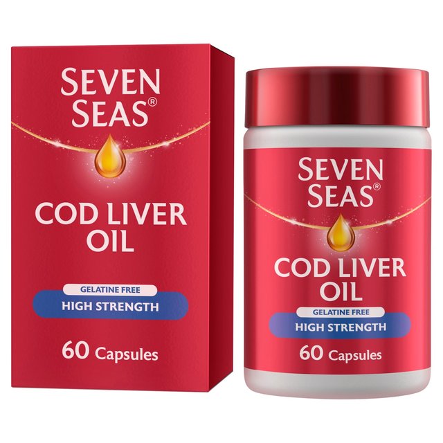 Seven Seas Cod Liver Oil High Strength Gelatine Free Omega-3 Caps   60 per pack GOODS M&S   