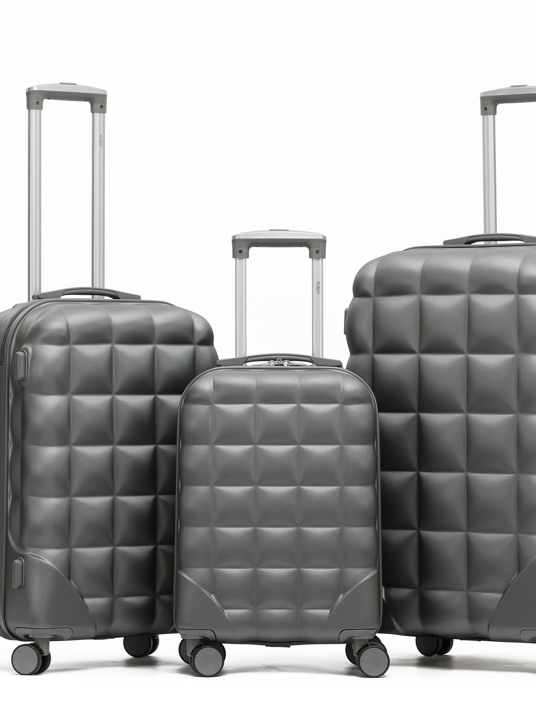 Flight Knight Anthracite/Silver Hardcase Large Check In Suitcases And Cabin Case Set Of 3