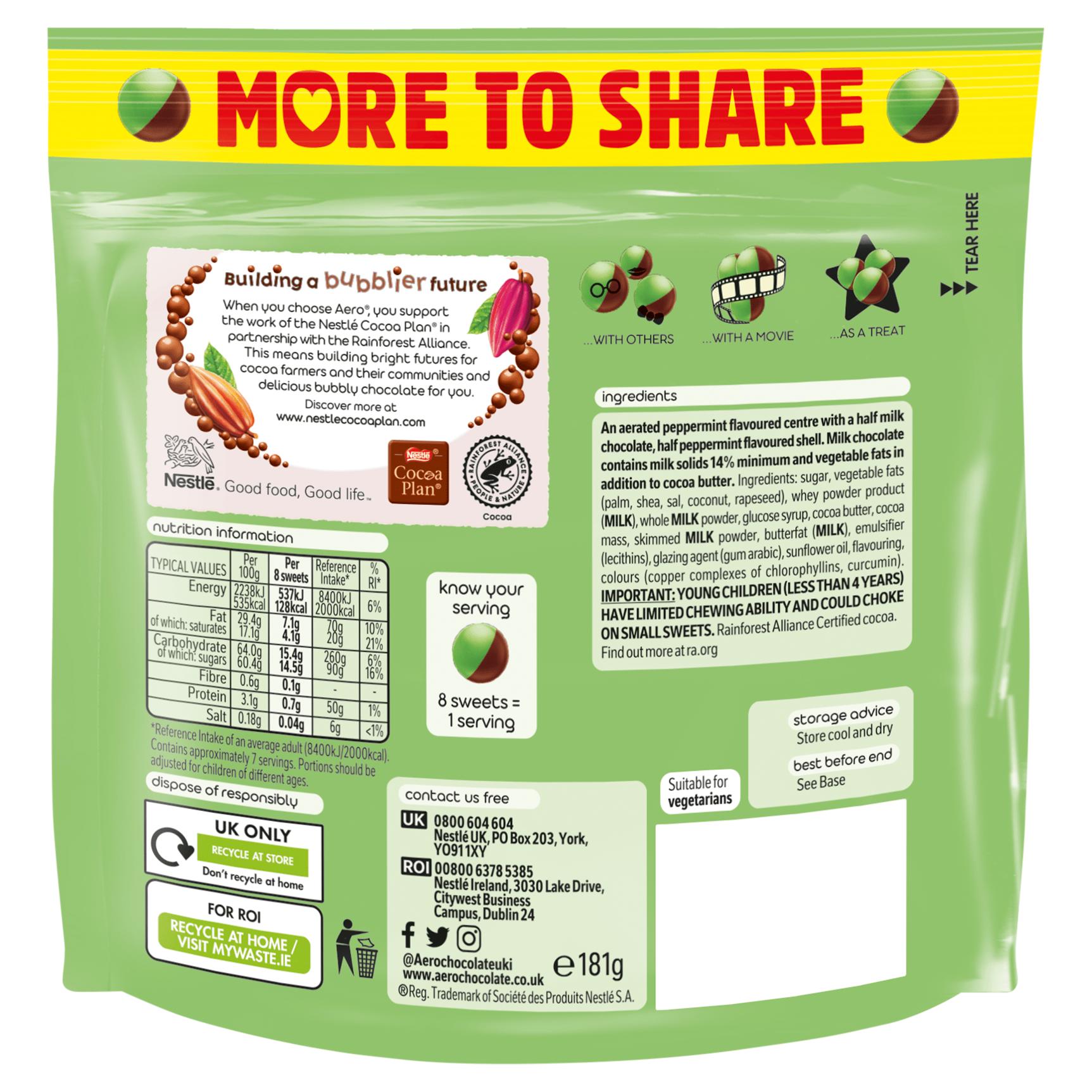 Aero Bubbles Peppermint chocolate sharing bag 181g, UK version