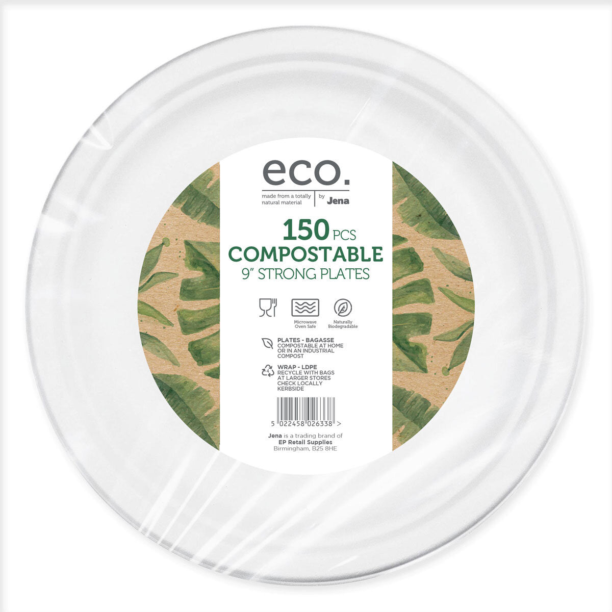 Jena Eco Compostable Strong Plates 150 pack, UK version
