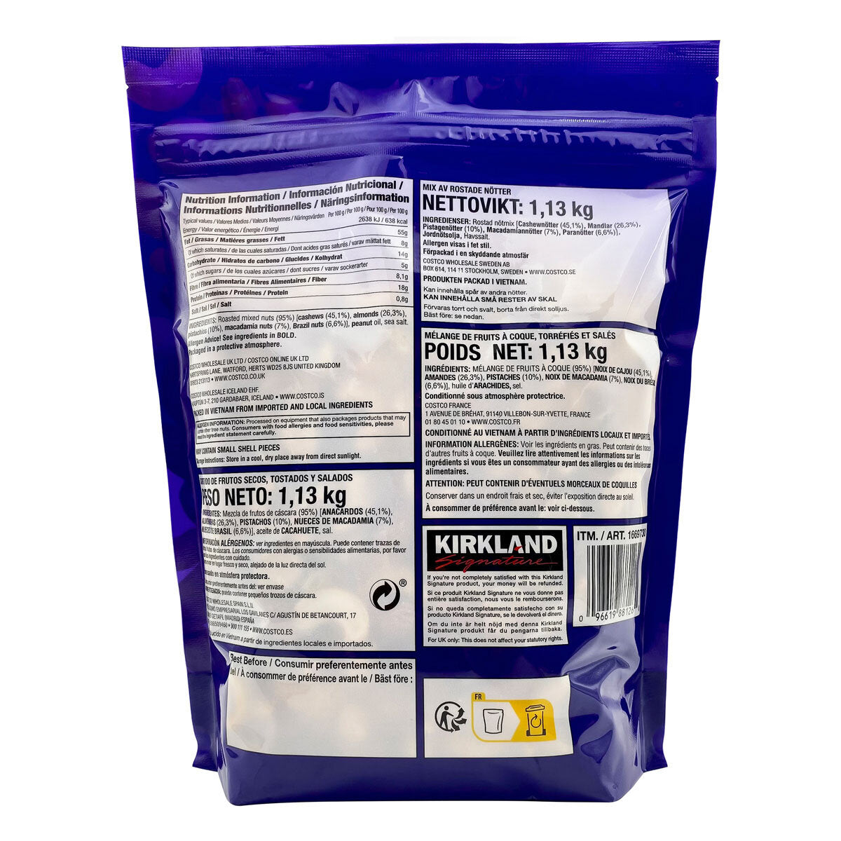 Kirkland Signature Extra Fancy Blandede Nødder 1.13 kg, UK-version