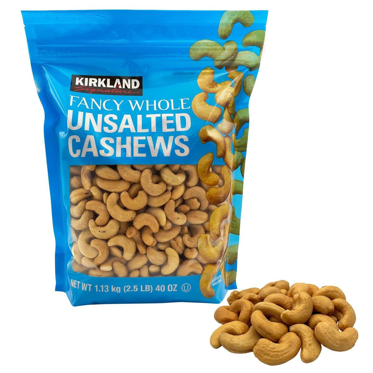 Kirkland Signature Unsalted & Roasted Cashews Bag, 1.13kg GOODS Costco UK