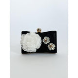 SVNX square clutch bag black 3D florals rhinestone handle - British product
