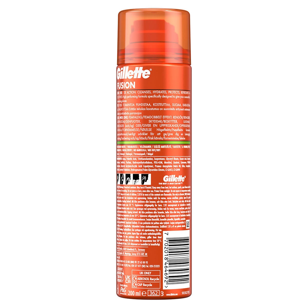 Gillette Fusion5 Ultra Sensitive shaving gel 6 x 200ml, UK version