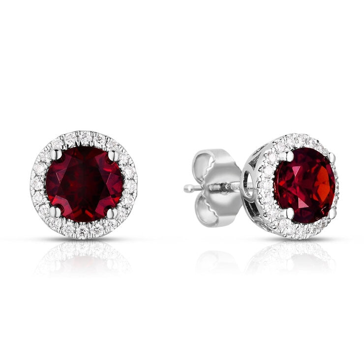 Costco Granat- und Diamantohrringe 14 Karat Weißgold, importiert aus dem Vereinigten Königreich