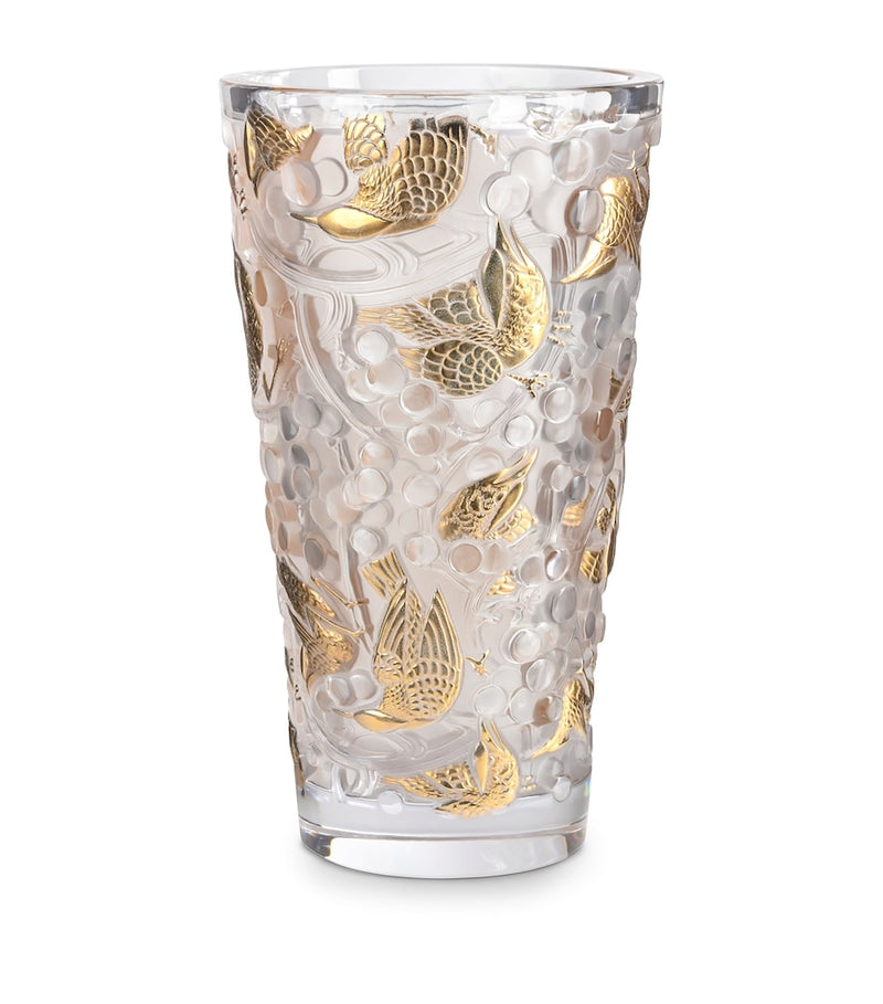 Lalique crystal Merles et Raisins vase 38cm, UK version