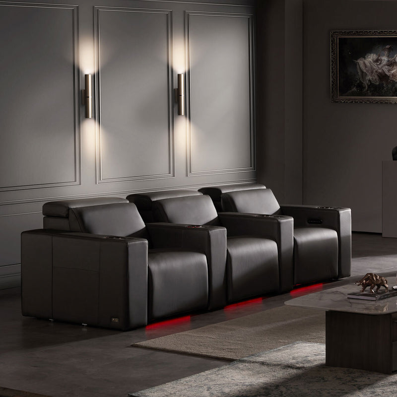 Valencia Barcelona black leather power recliner row of 3 (British brand)