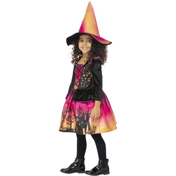 Smiffys Sunset Witch Costume dress and hat, imported from the UK