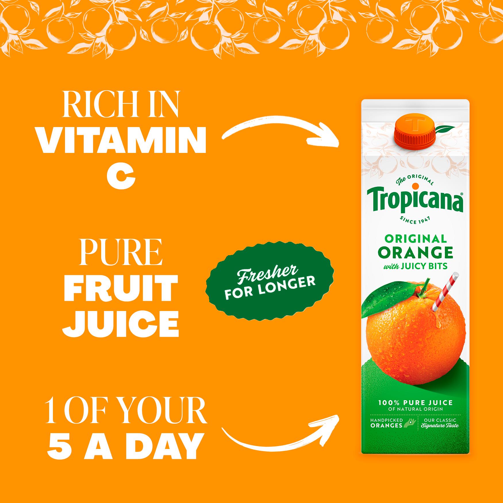 Tropicana orange juice with juicy bits 850ml - British product
