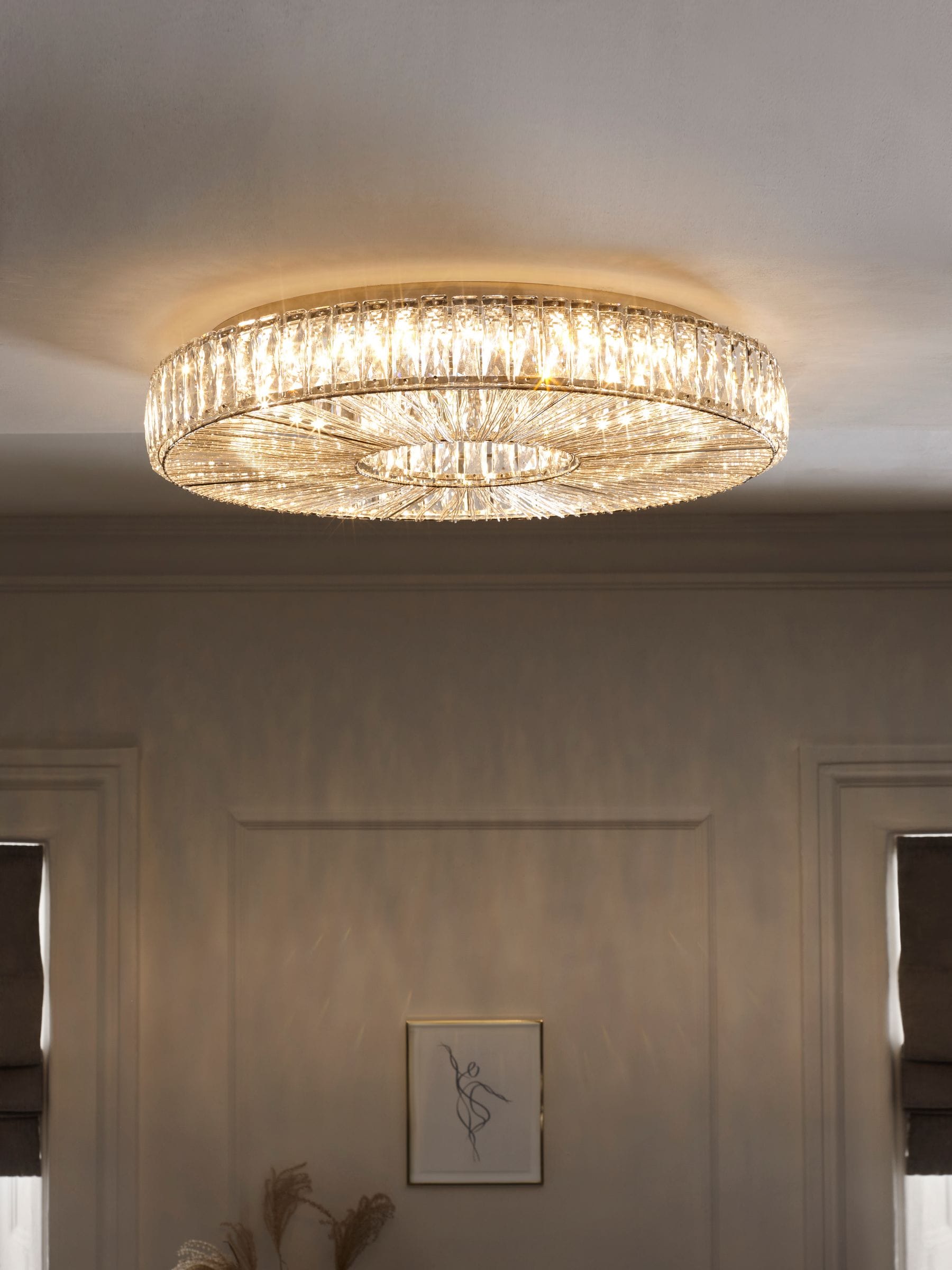 Clear Aria flush fitting ceiling light with hand-polished glass, imported from the UK