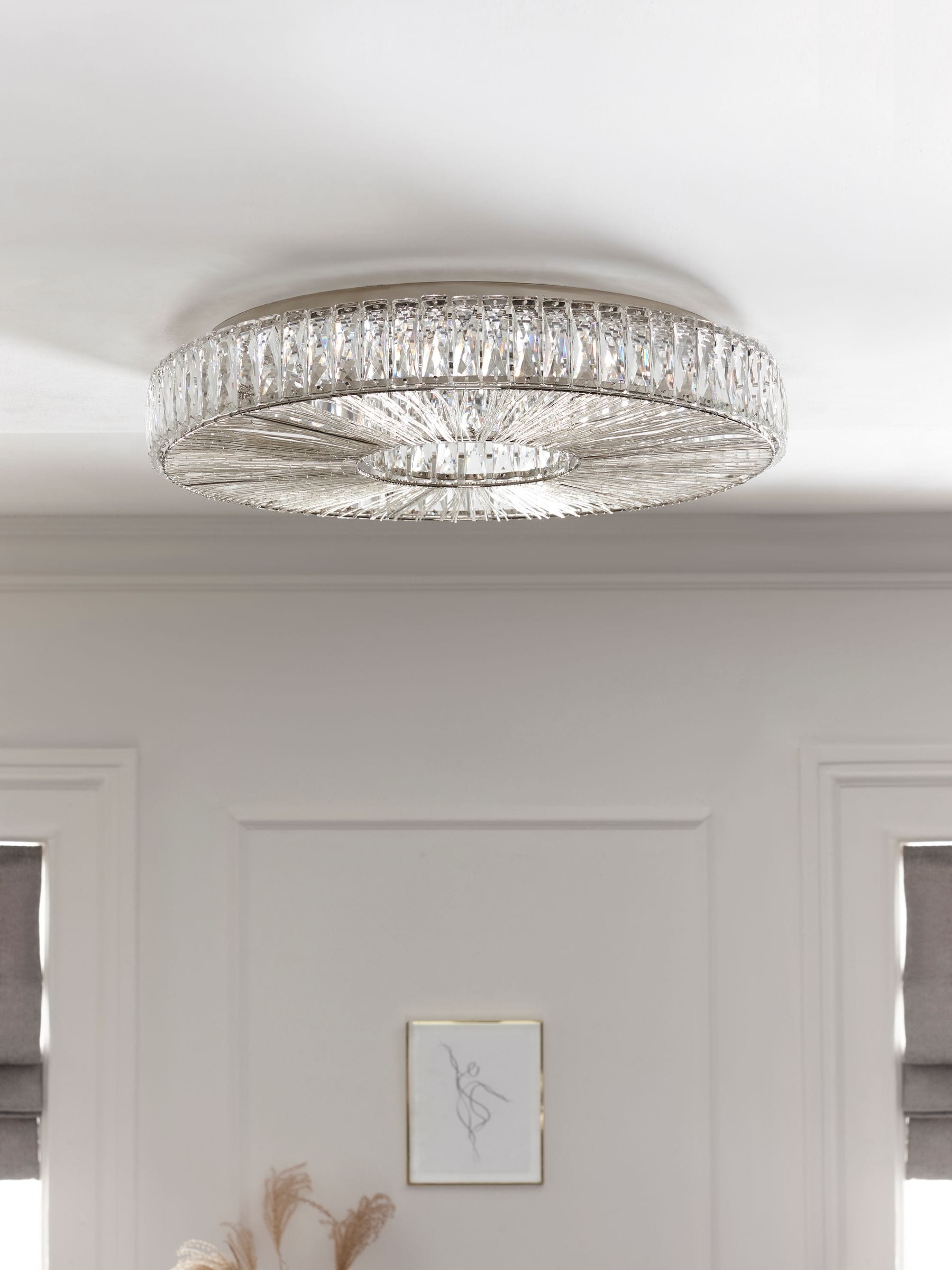 Clear Aria flush fitting ceiling light with hand-polished glass, imported from the UK