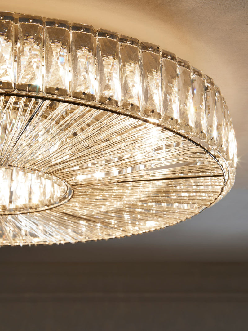 Clear Aria flush fitting ceiling light with hand-polished glass, imported from the UK