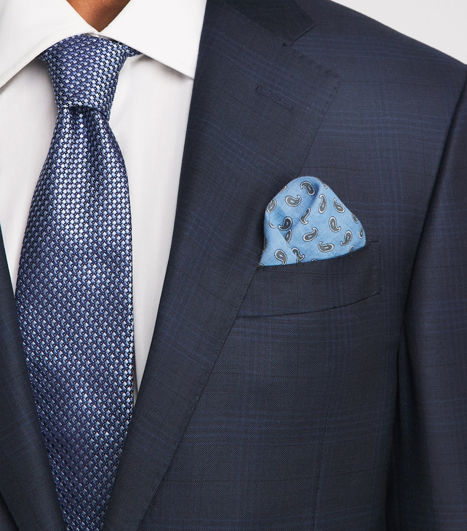 Isaia silk paisley pocket square with hand-rolled edge - British product