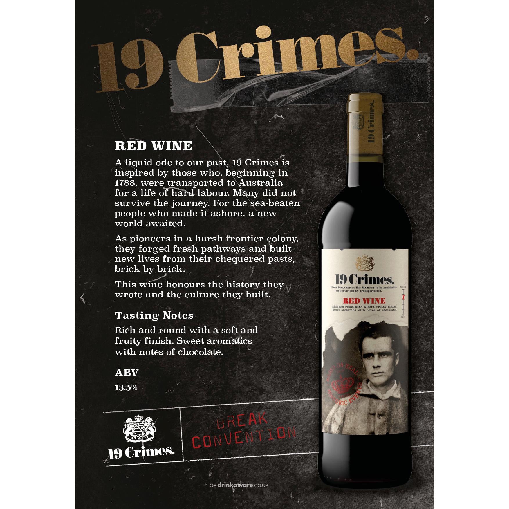19 Crimes red wine blend 75cl - British product